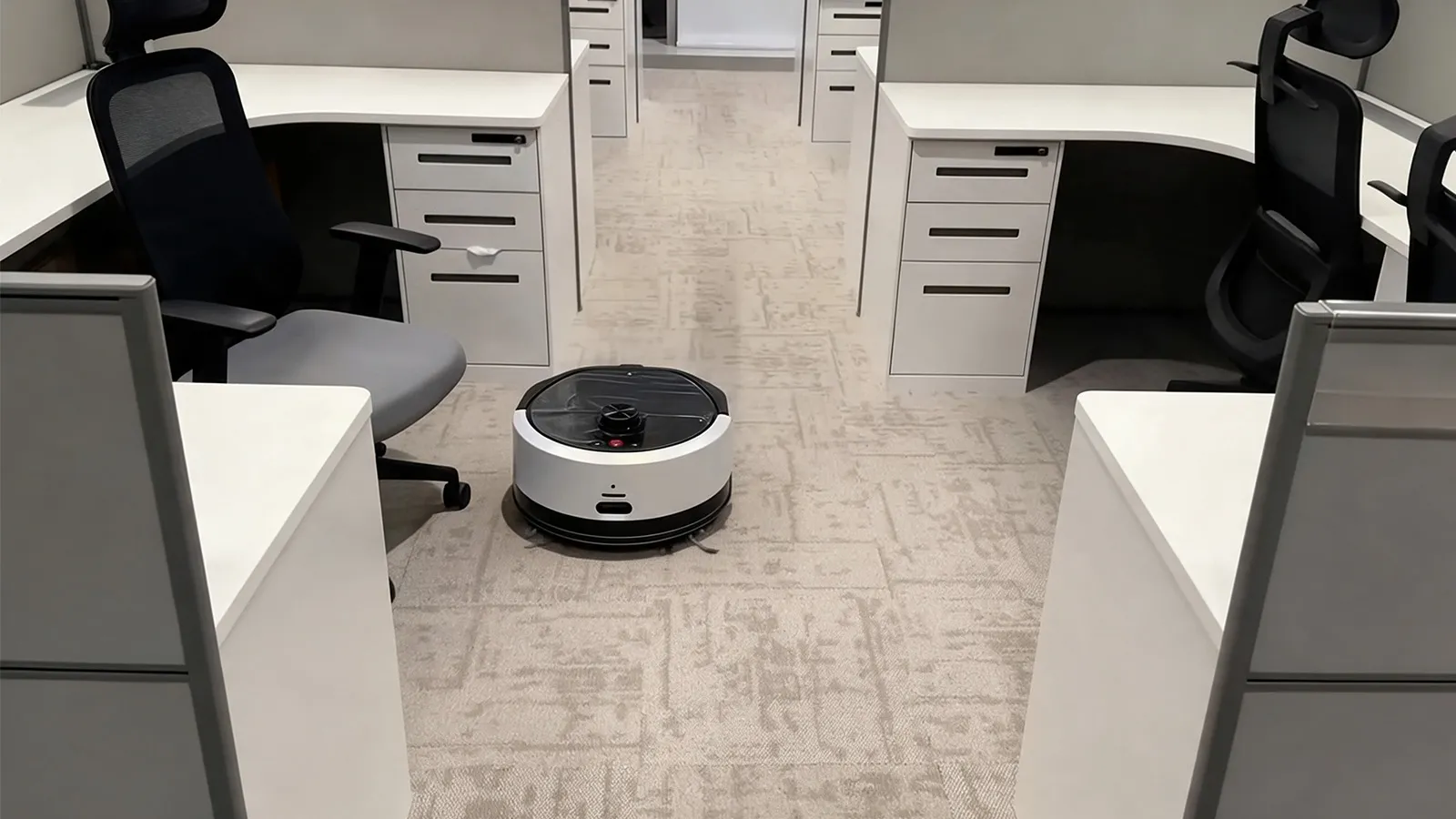 C2 cleaning an open-plan office floor