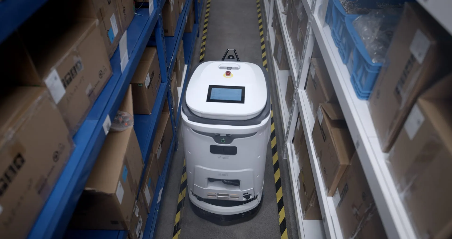 A narrow aisle the robot can enter without a spotter